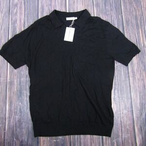 Collars & Co Sweater Mens XL Black Short Sleeve Merino Wool Knit Polo NWT